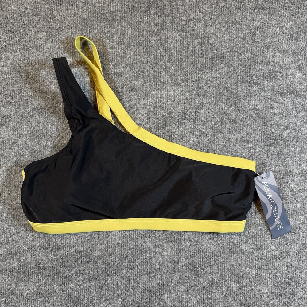 Aqua‎ Couture Bikini Swim Top One Shoulder Color Block Black/Olive Size L